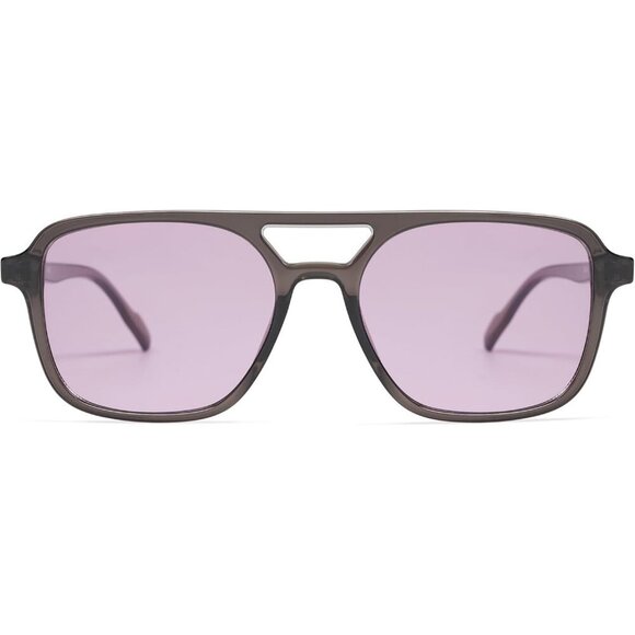 Women\'s Grey Purple Trendy Rectangle Retro Aviator Sunglasses Elegant Frame